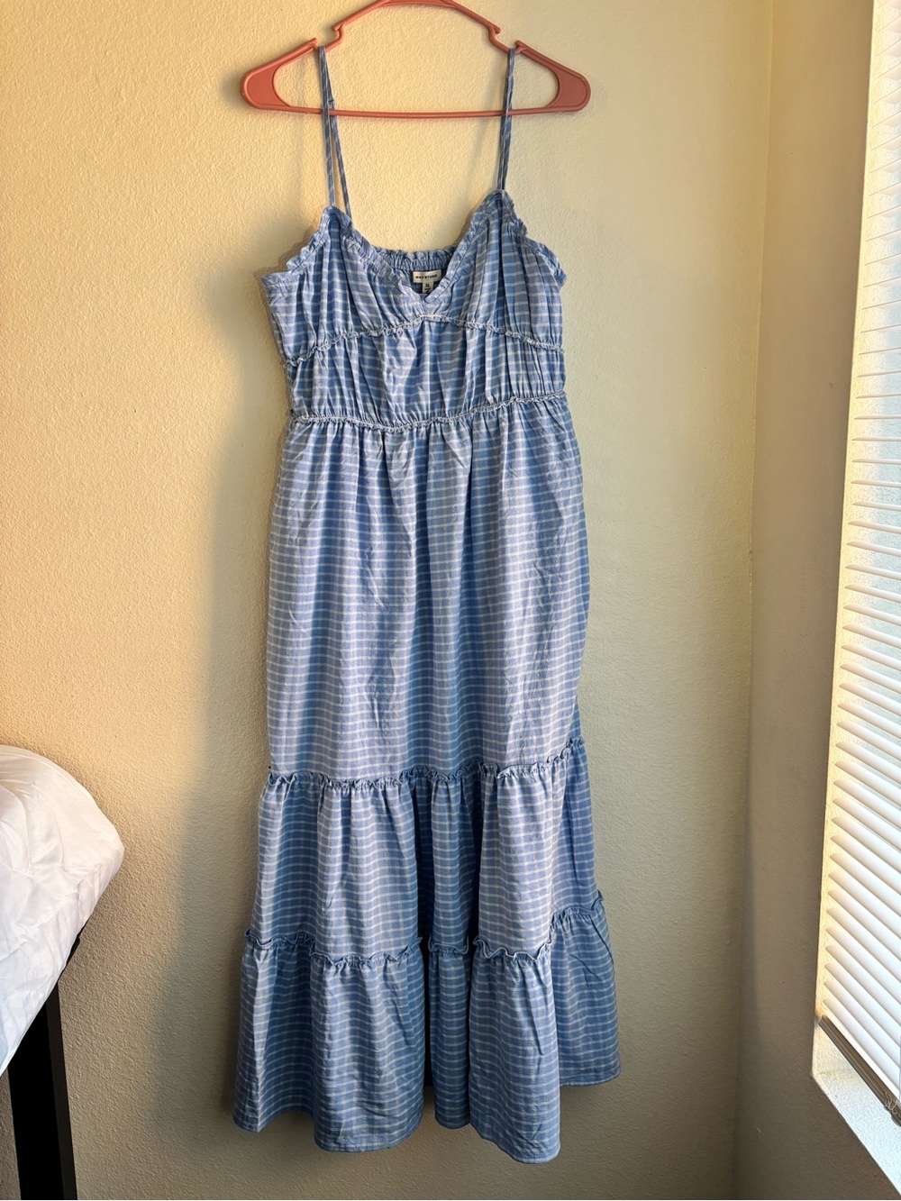 Max Studio XL Blue White Striped Tiered Maxi Dress Boho Coastal Sleeveless